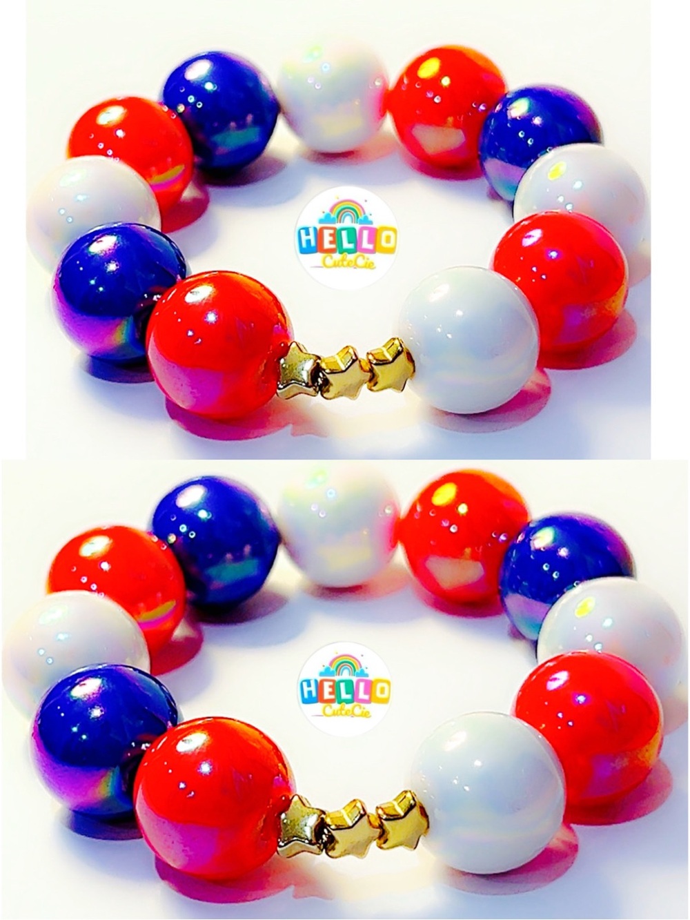 Red, White & Blue Beaded Bracelet with Gold Star Accent